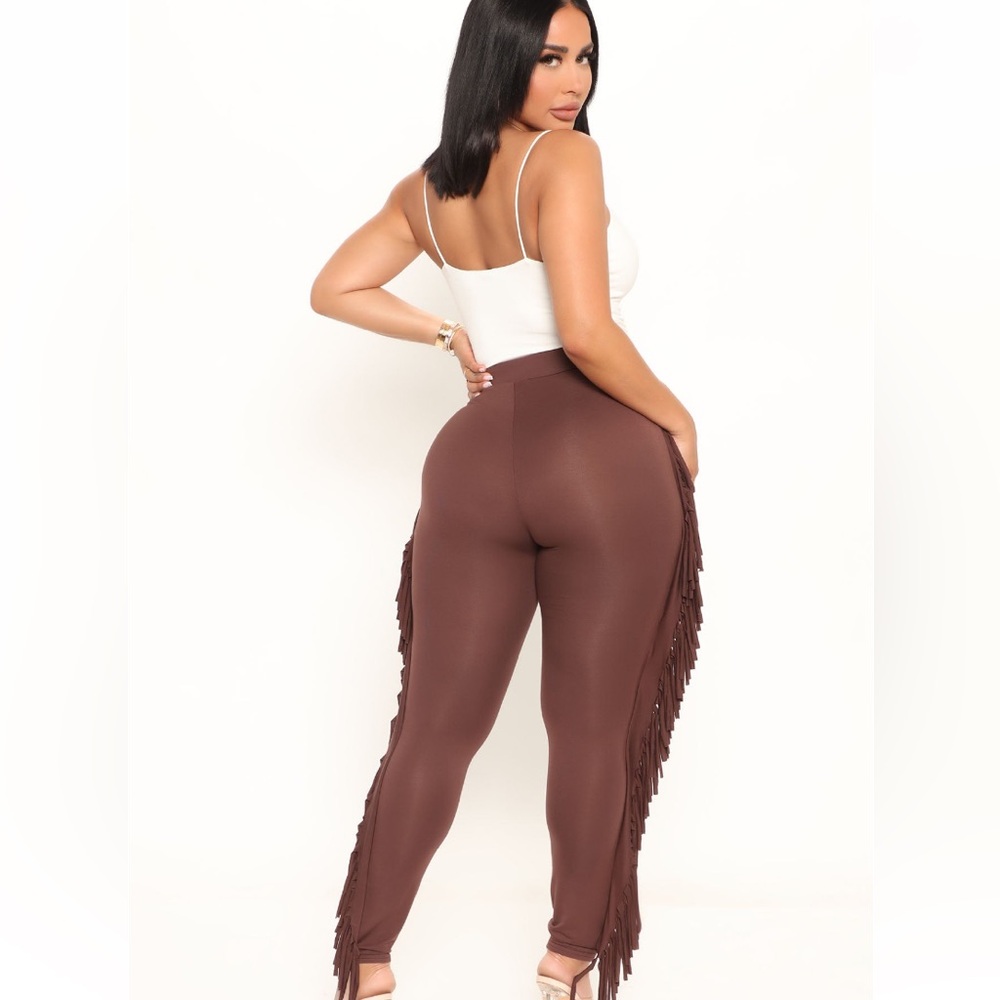 Brown spandex fringe pants